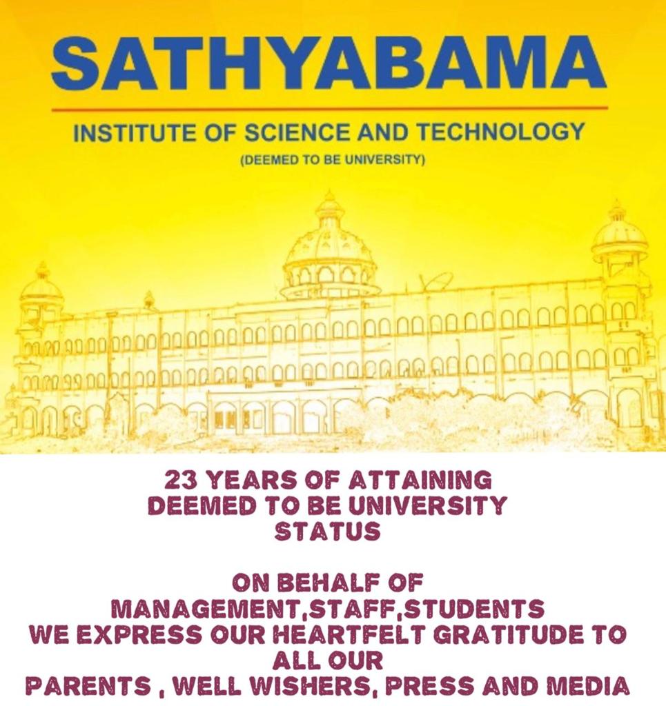 23 YEARS OF ATTAINING  DEEMED TO BE UNIVERSITY STATUS  ON BEHALF OF MANAGEMENT, STAFF AND STUDENTS  WE EXPRESS OUR HEARTFELT GRA