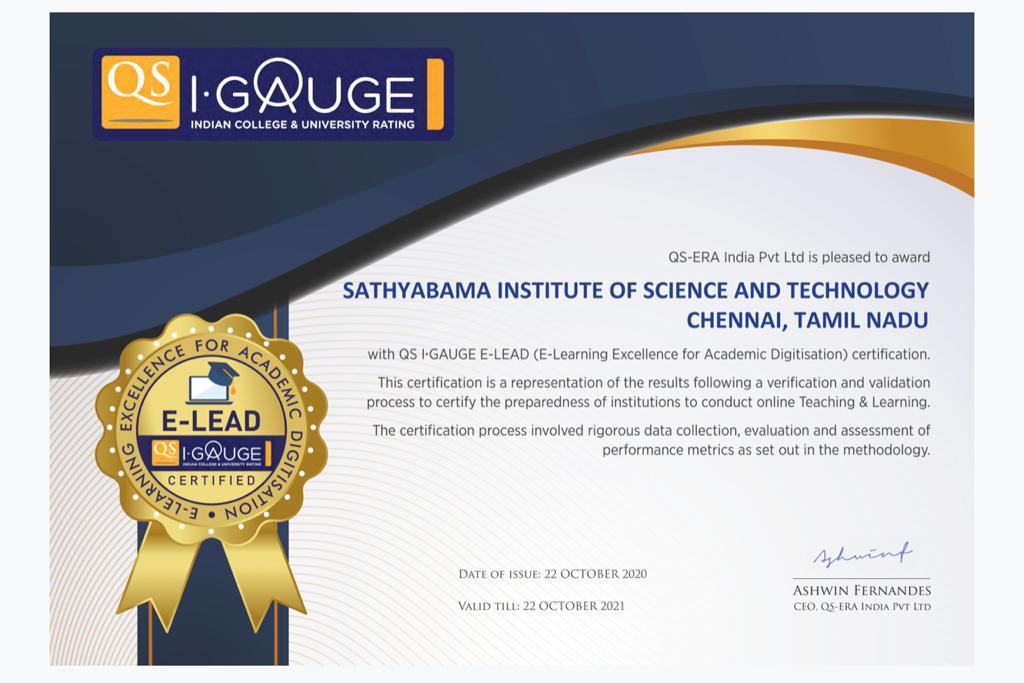 We are happy to share that our Institution is been awarded with QS -   E Lead (E - Learning Excellence for Academic Digitisati