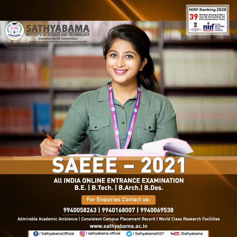 SAEEE - 2021. Online application for admission to B.E. / B.Tech. / B.Arch. / B.Des.